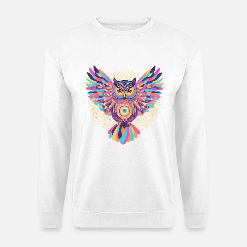 Regenbogenmandala-Eule - Unisex Pullover - Weiß