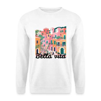 Farbenfrohes mediterranes Reihendorf - Unisex Pullover - Weiß - Vorne
