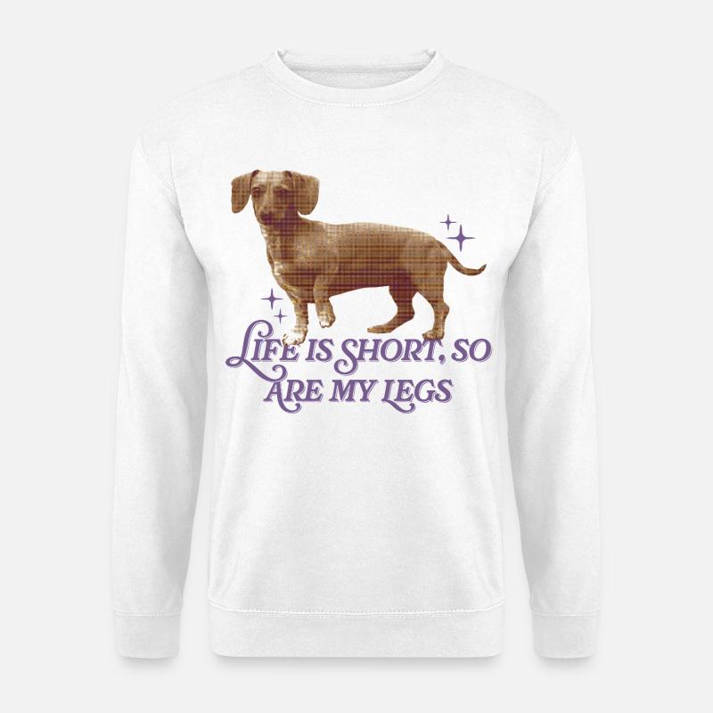 Dackel-Humor – Kurze Beine, Großes Herz - Unisex Pullover - Weiß