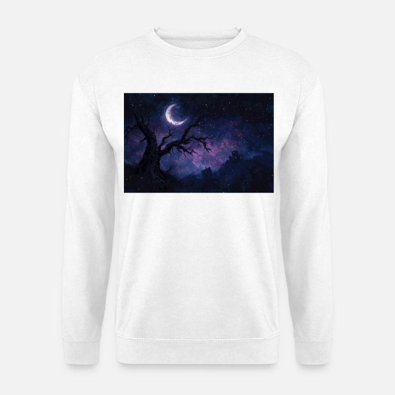 Nachtlandschaft Illustration Poster - Unisex Pullover - Weiß