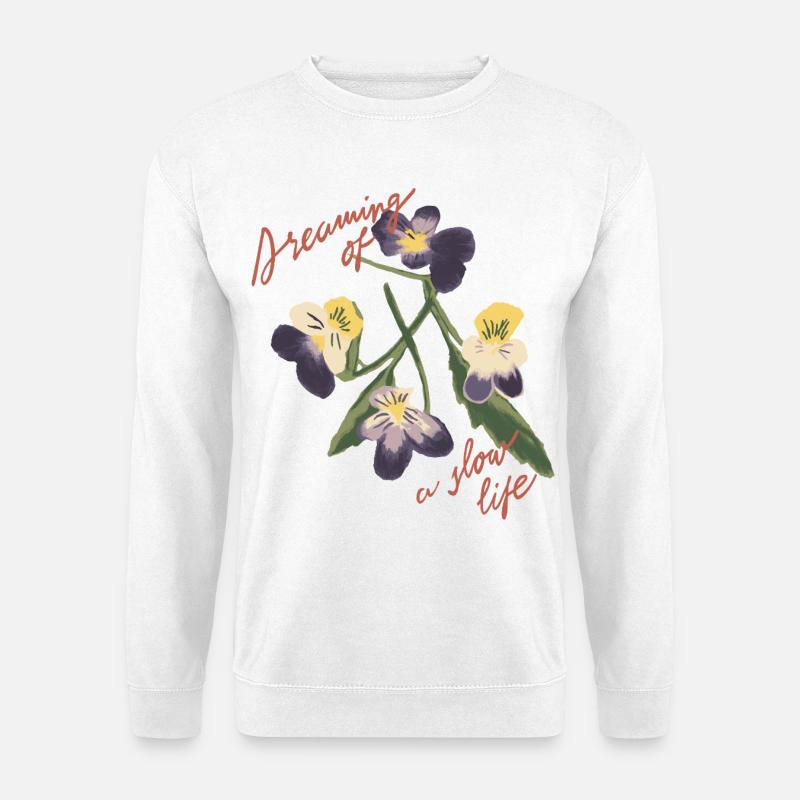 Slow Living Blumen-Illustration - Unisex Pullover - Weiß