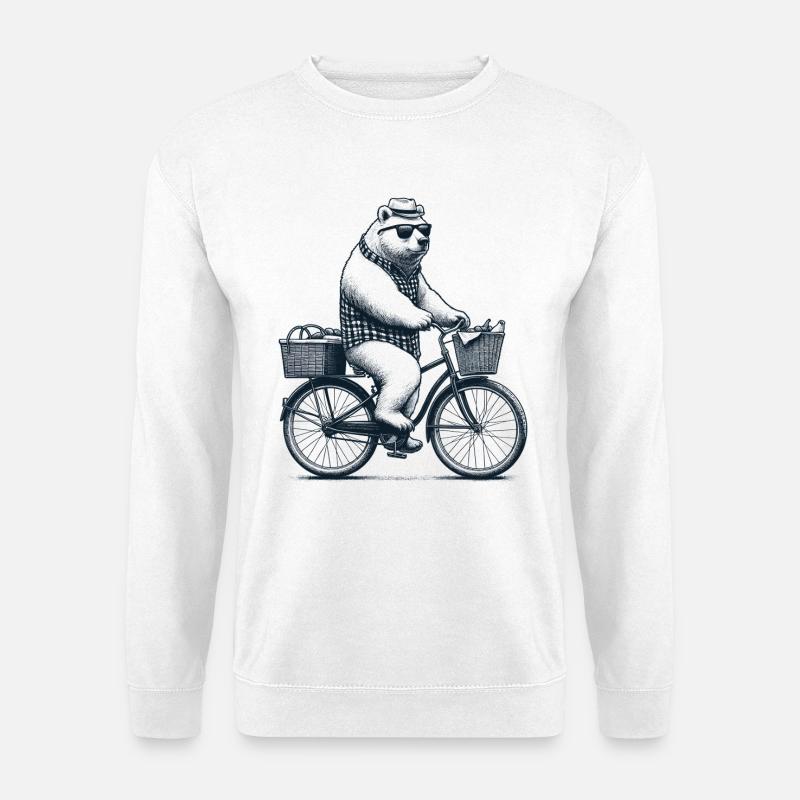 Fahrrad Drahtesel Bär Sonnenbrille Hut Geschenk - Unisex Pullover - Weiß