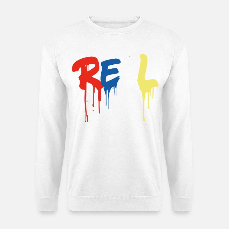Graffiti-Style "REAL" - bunter tropfender Buchstabe - Unisex Pullover - Weiß