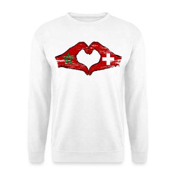 Maroc Suisse Drapeau Mains Coeur Forme Utilisé - Sweat-shirt Unisexe - blanc - Devant