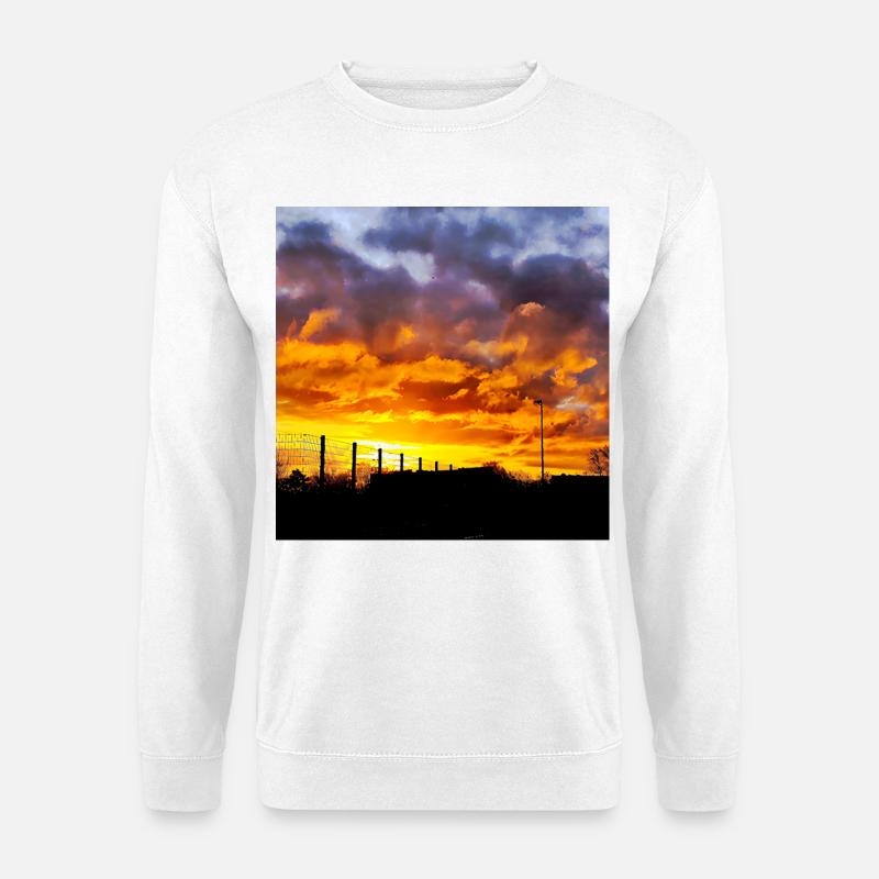 Sonnenuntergang – Feuerfarben am Abendhimmel - Unisex Pullover - Weiß