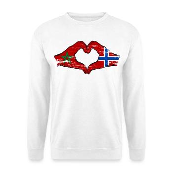Maroc Norvège drapeau main coeur Utilisé - Sweat-shirt Unisexe - blanc - Devant