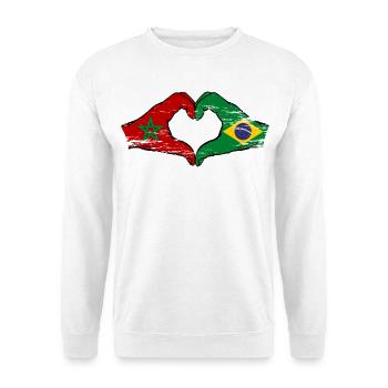 Marokko Brasilien Flagge Haende Herzform used - Unisex Pullover - Weiß - Vorne