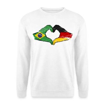 Brasilien Deutschland Flagge Hände Herzform used - Unisex Pullover - Weiß - Vorne - Alina (178cm) & Michal (187cm)