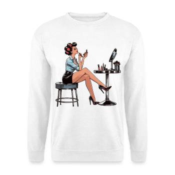 Frau Rockabilly Schminke schminken Retro Geschenk - Unisex Pullover - Weiß - Vorne