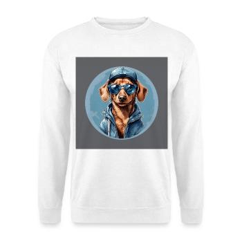 Dachshund Dachshund with Sunglasses and Hoodie - Unisex Sweatshirt - white - Front