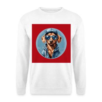 Dachshund Dachshund with Sunglasses and Hoodie - Unisex Sweatshirt - white - Front