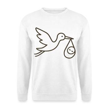 Cigogne avec bébé enfant - Arrivée minimale de bébé - Sweat-shirt Unisexe - blanc - Devant