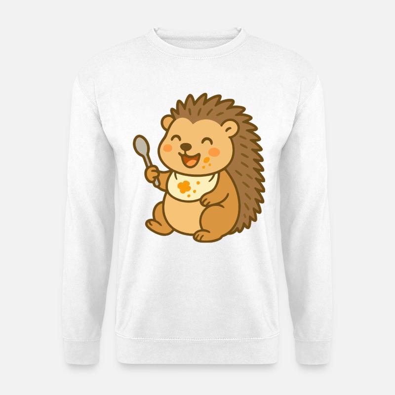 Igelbaby beim Brei futtern - Unisex Pullover - Weiß