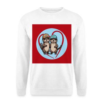 Two otters with baseball caps, buddies and friends - Unisex Sweatshirt - white - Front