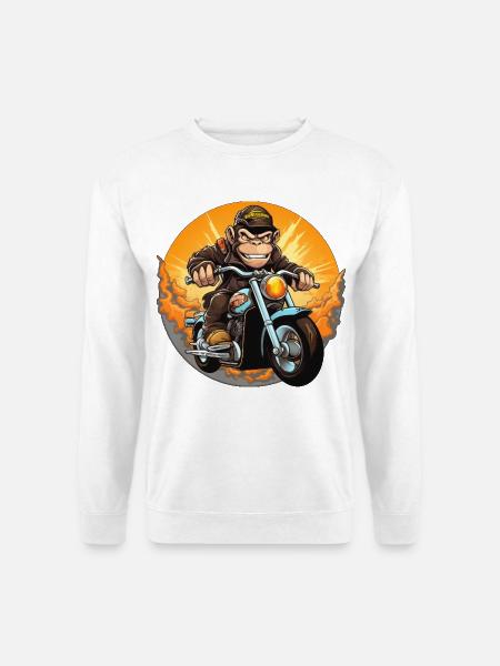 Affe Motorrad / Motorradfahrer Affen - Unisex Pullover - Weiß