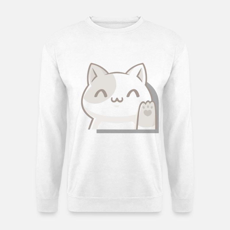 Winkende Kawaii-Katze,Glücksbringer im Chibi-Stil - Unisex Pullover - Weiß