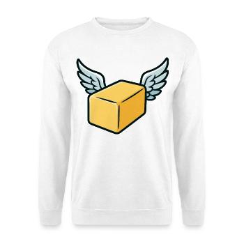Butterly Butter Wortspiel - Unisex Pullover - Weiß - Vorne - Alina (178cm) & Michal (187cm)