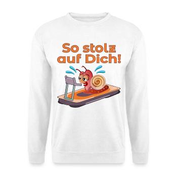 SCHNECKENTEMPO LAUFBAND LAUFEN - Unisex Pullover - Weiß - Vorne - Alina (178cm) & Michal (187cm)
