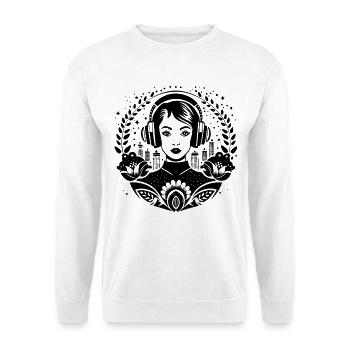 Urban Skyline Shirt – Woman with Headphones - Unisex Sweatshirt - white - Front