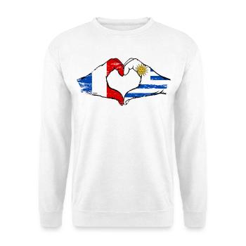 France Uruguay Drapeau Mains Coeur Utilisé - Sweat-shirt Unisexe - blanc - Devant