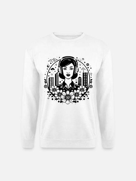 frau gesicht – frau, kopfhörer, skyline, platz - Unisex Pullover - Weiß