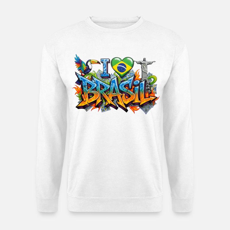 Lebendiges Graffiti Ich liebe Brasil Design - Unisex Pullover - Weiß
