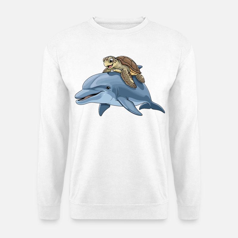 Meeresabenteuer mit Schildkröte und Delfin - Unisex Pullover - Weiß