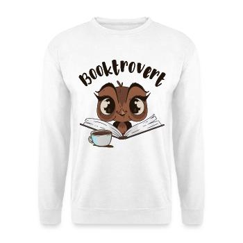 Booktrovert Eule mit Buch und Kaffee - Unisex Pullover - Weiß - Vorne