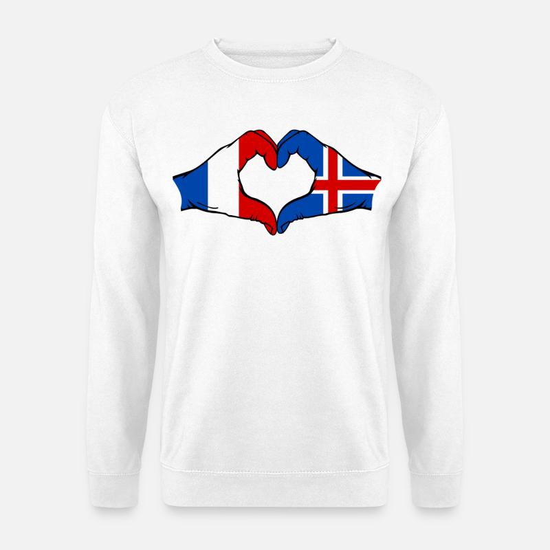 Frankreich Island Flagge Hände Herzform - Unisex Pullover - Weiß