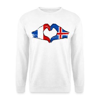Frankreich Island Flagge Hände Herzform used - Unisex Pullover - Weiß - Vorne