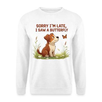 Humorous dog motif with butterfly - Unisex Sweatshirt - white - Front