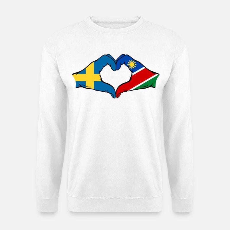Schweden_Namibia_Flagge_Haende_Herzform - Unisex Pullover - Weiß