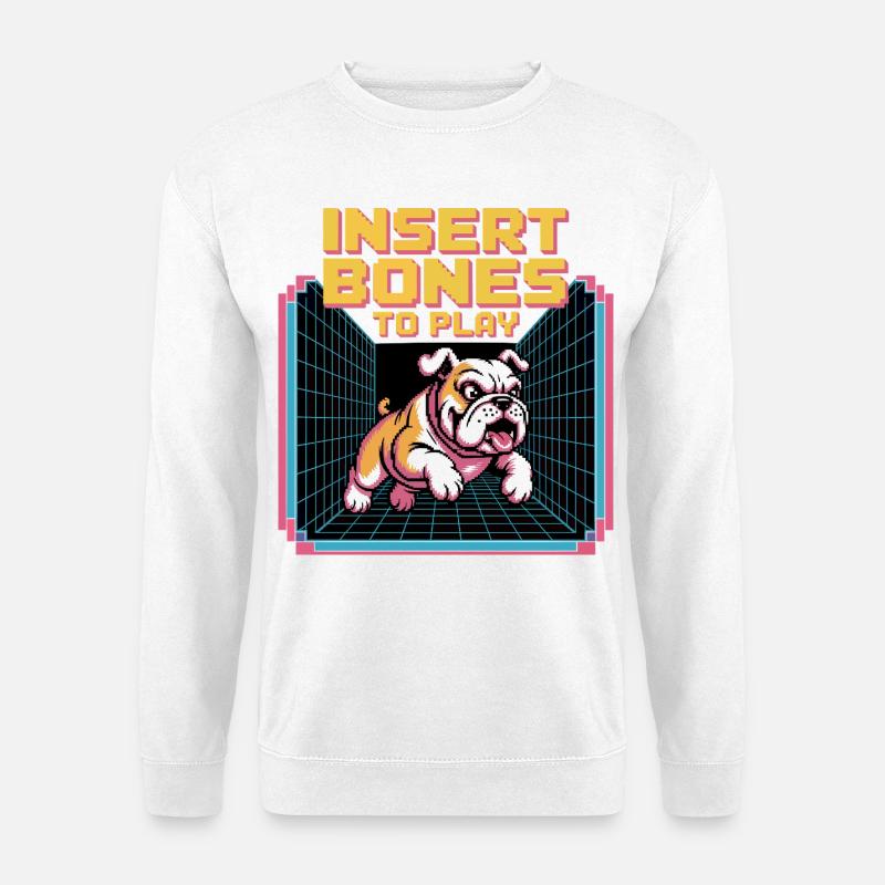 Retro Bulldog Gamer Insert Bones - Unisex Pullover - Weiß