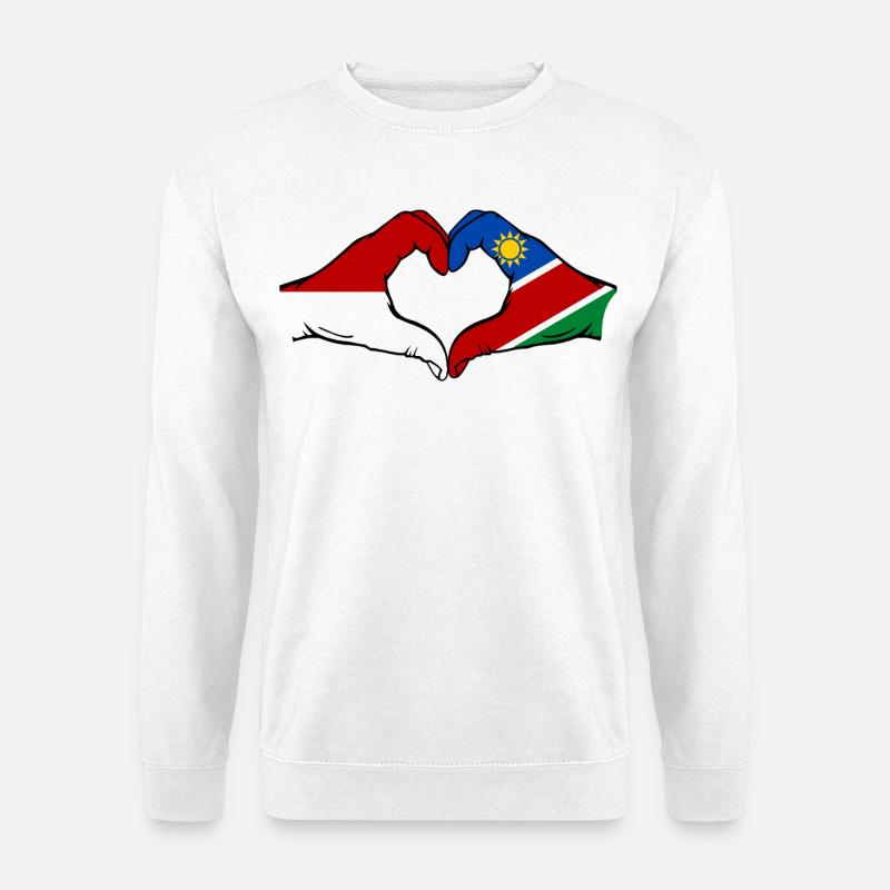 Indonesien_Namibia_Flagge_Haende_Herzform - Unisex Pullover - Weiß