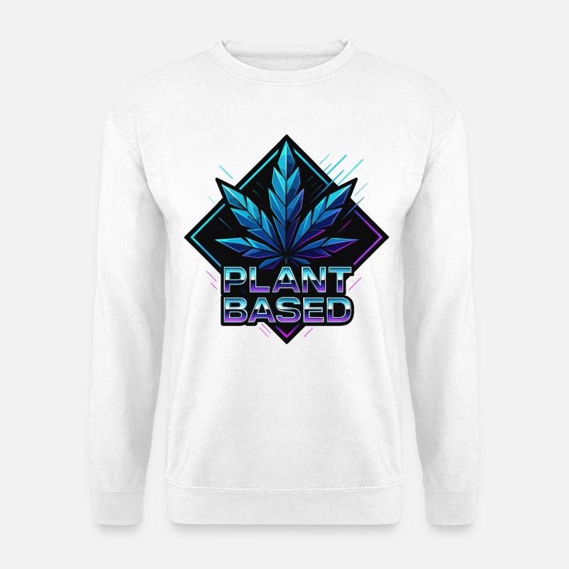 Plant Based Neon – futuristisches Hanfblatt - Unisex Pullover - Weiß