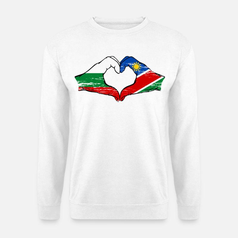 Bulgaria Namibia flag hands heart shape - Unisex Sweatshirt - white