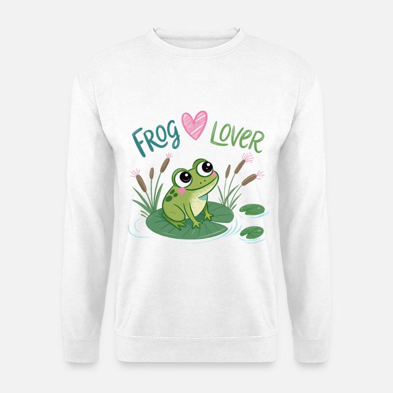 Verliebter Frosch auf Seerose - Unisex Pullover - Weiß