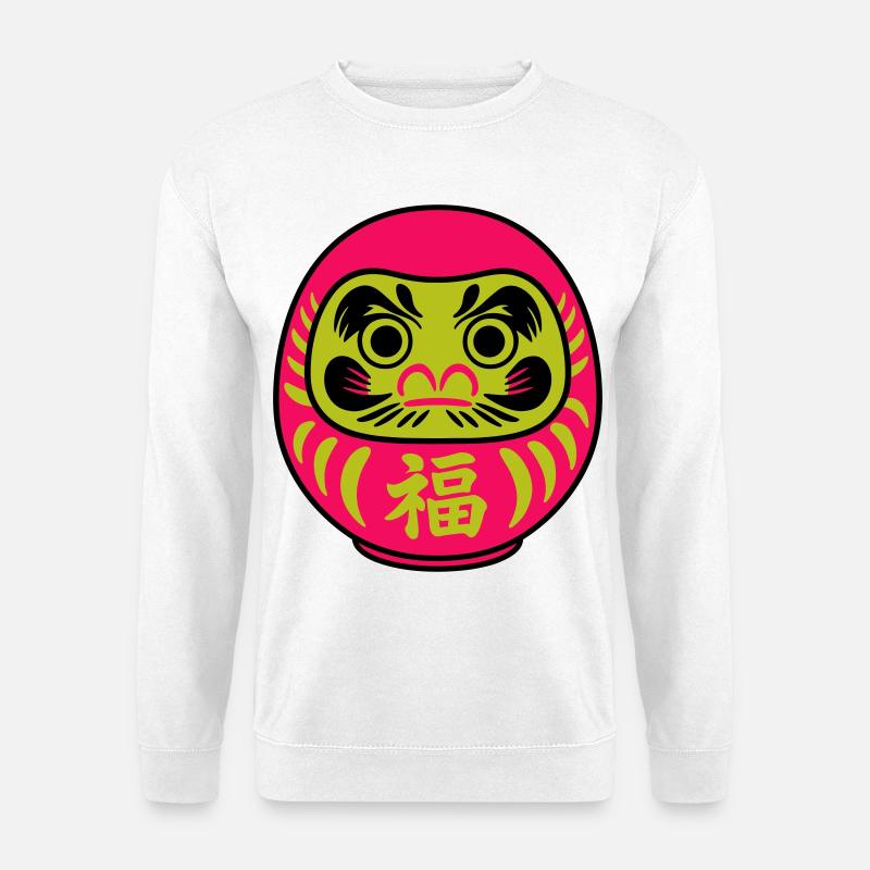 Farbige Daruma mit Glückssymbolen - Unisex Pullover - Weiß