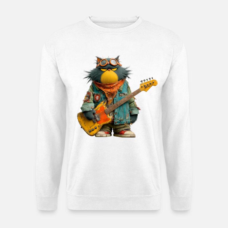 Rockiger Katzenmusiker im Retro-Style - Unisex Pullover - Weiß