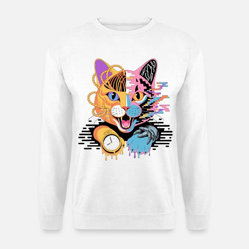 Digitale Katzenfusion Illustration - Unisex Pullover - Weiß