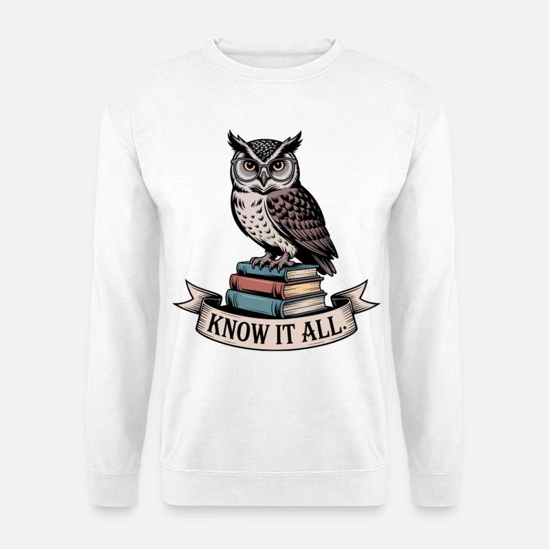 Owl on Books Know It All - Unisex Sweatshirt - white