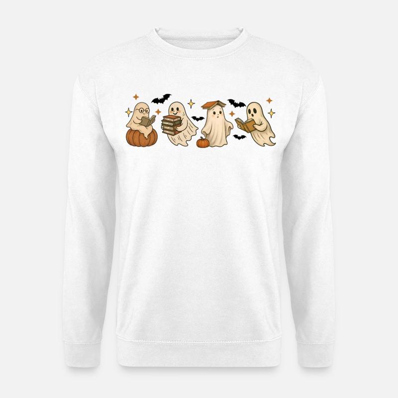 Spooky Bookish Ghosts Halloween Design - Unisex Sweatshirt - white