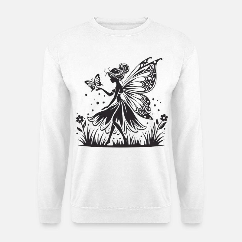 Mondschein-Fee mit Schmetterlingssilhouette - Unisex Pullover - Weiß