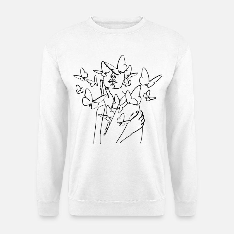Schwarzsilhouette Linienkunst - Unisex Pullover - Weiß