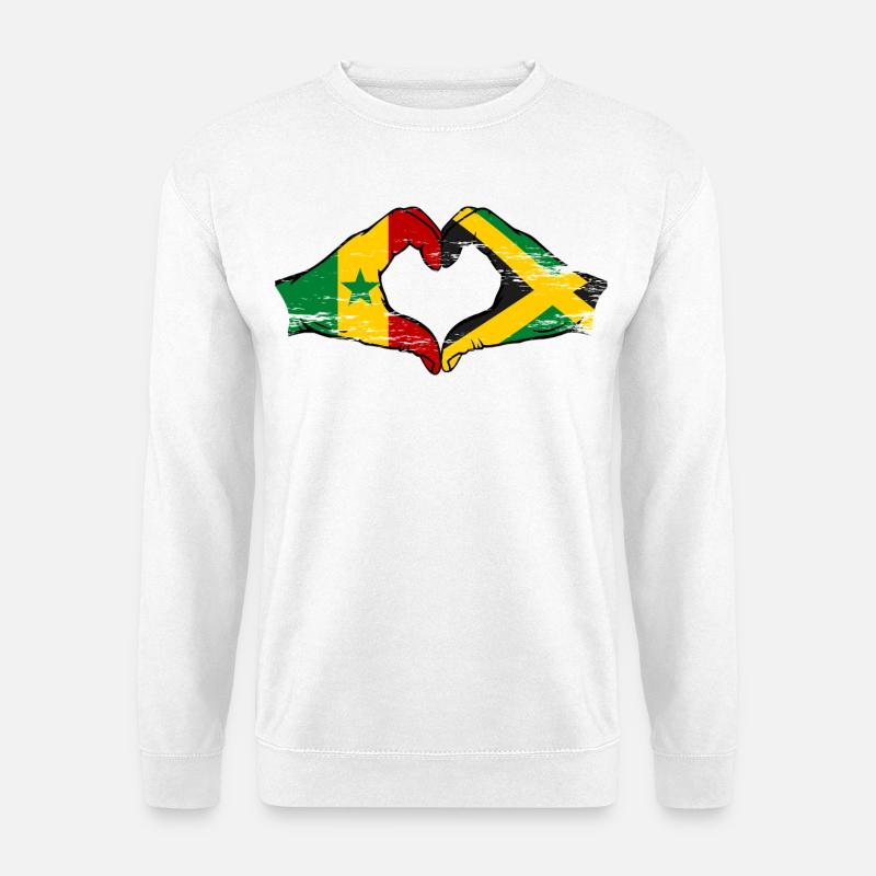 Senegal Jamaika Flagge Hände Herzform used - Unisex Pullover - Weiß