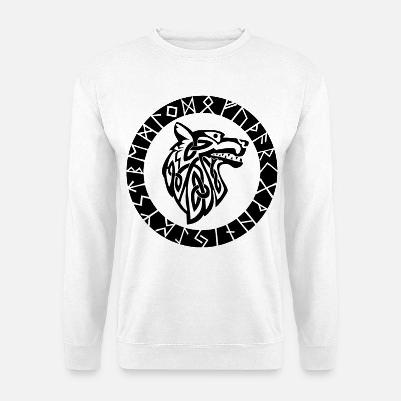 Wikingersymbol des schwarzen Wolfes - Unisex Pullover - Weiß