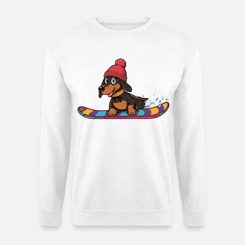 Dackel Snowboard im Winter - Unisex Pullover - Weiß