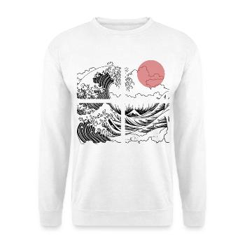 Nachtsonne über Wellen auf dem Ozean - Unisex Pullover - Weiß - Vorne