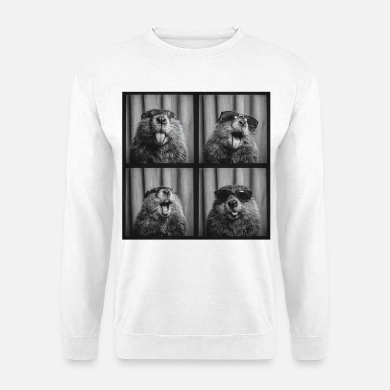 Lustig Biber Sonnenbrille Fotobox - Unisex Pullover - Weiß