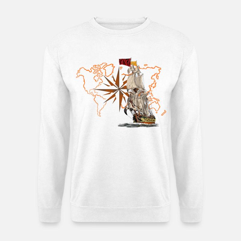 Segelschiff vor Weltkarte - Unisex Pullover - Weiß